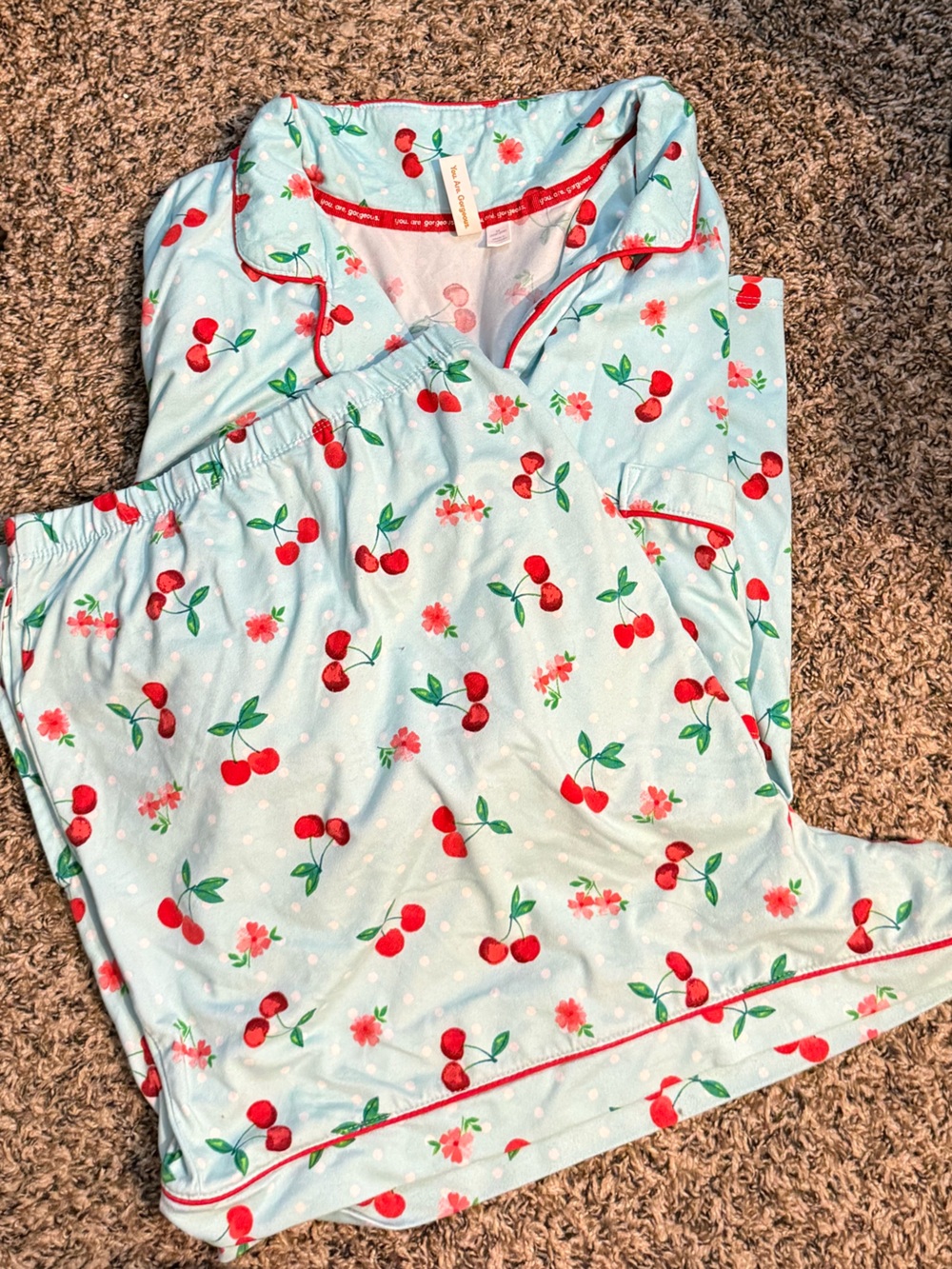 Joyspun 3x Blue Cherry-Print Pajama Set
